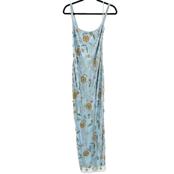 Mac Duggal Beaded Floral Column Gown Dress Sleeveless Dusty Blue Size 16 NWT - Picture 7 of 14